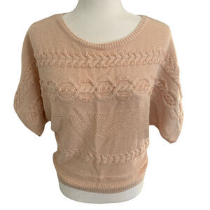 New York & Company Womens Sweater Medium Peach Short Sleeve Knitted Pullover Top